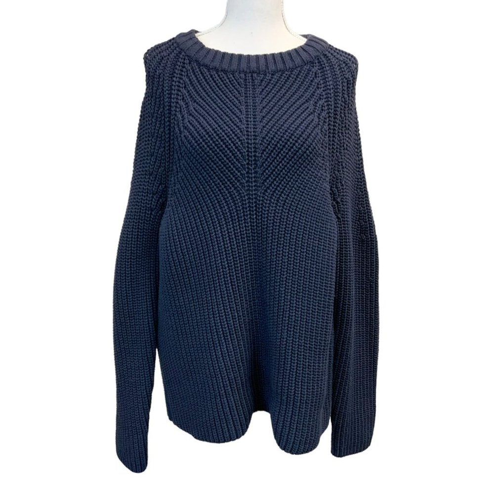 Nordstrom Signature Raglan Sleeve Knit Sweater In Navy Size XL Ribbed Cotton